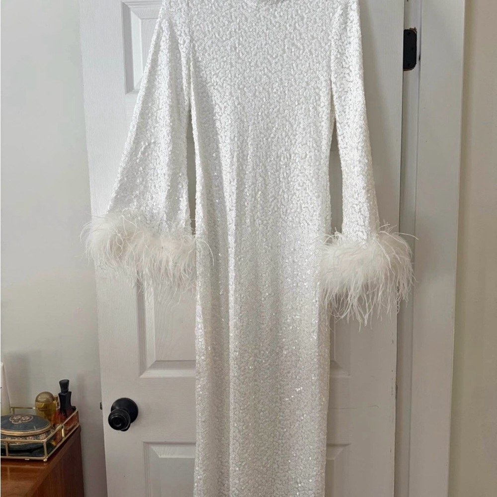 Anthropologie Hutch Long-Sleeve Mock-Neck Feather Sequin Dress